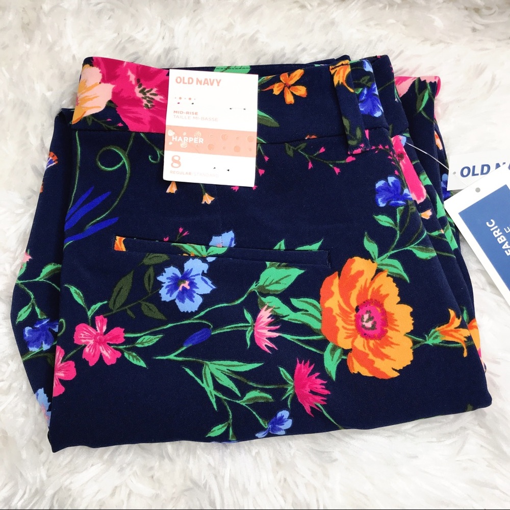 Old Navy Woman’s Navy Blue Floral Harper Pants - Picture 3 of 5